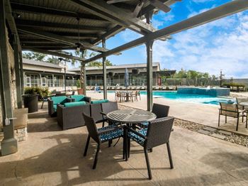 Poolside dining and fireplace lounge